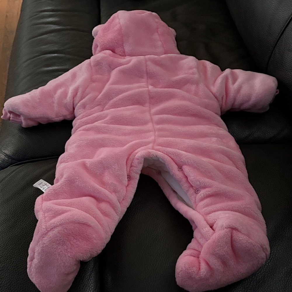 Pink 3-6 Months Buttoned Fuzzy Snowsuit - Picture 2 of 2